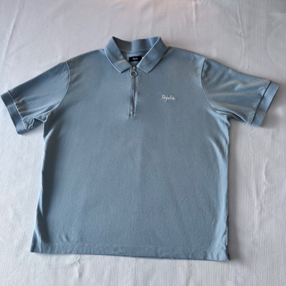 Rapha‎ Polo Shirt Mens Large Zip Short Sleeve Cotton Blend Logo